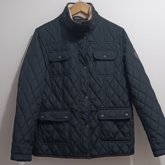 Ralph Lauren Quilted Black Jacket with Button Pockets Sz L - Picture 3 of 5